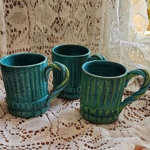 Vintage Holt Howard Blue Green Braided Handle MCM Italy Aqua Coffee Mugs